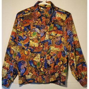 VTG Women's Alli Petites Of Cali Size 14 Golden Floral Button Down Top Jacket